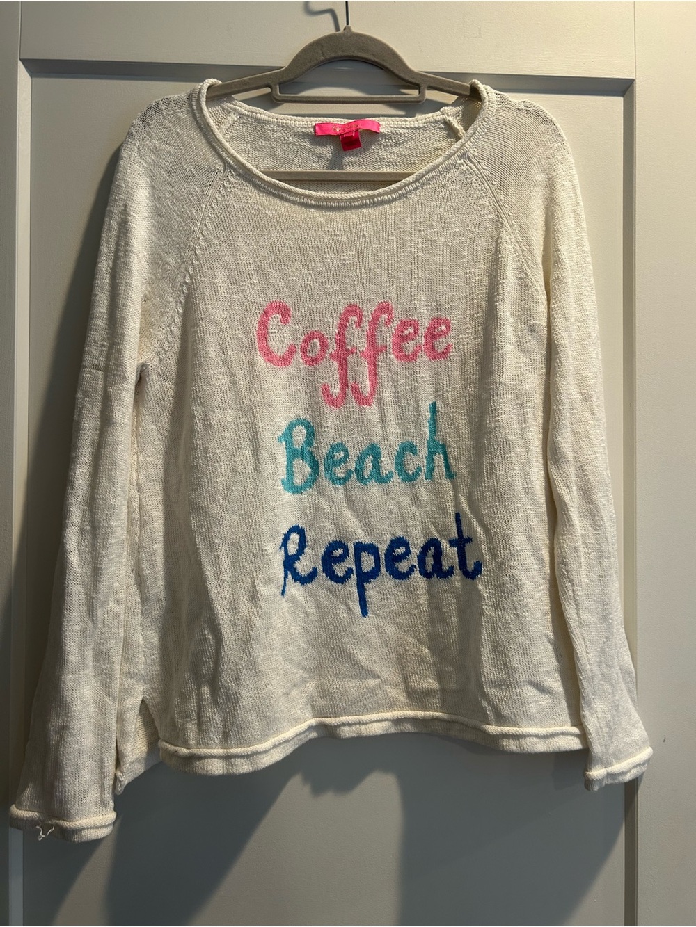 Lilly Pulitzer white Danette Sweater coffee, beach, repeat